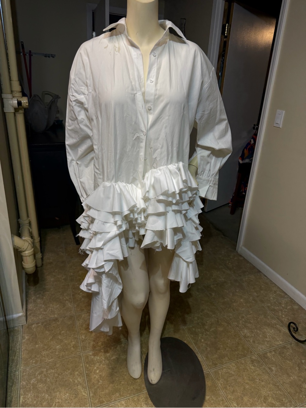 AKIRA White Ruffled Shirt Dress
